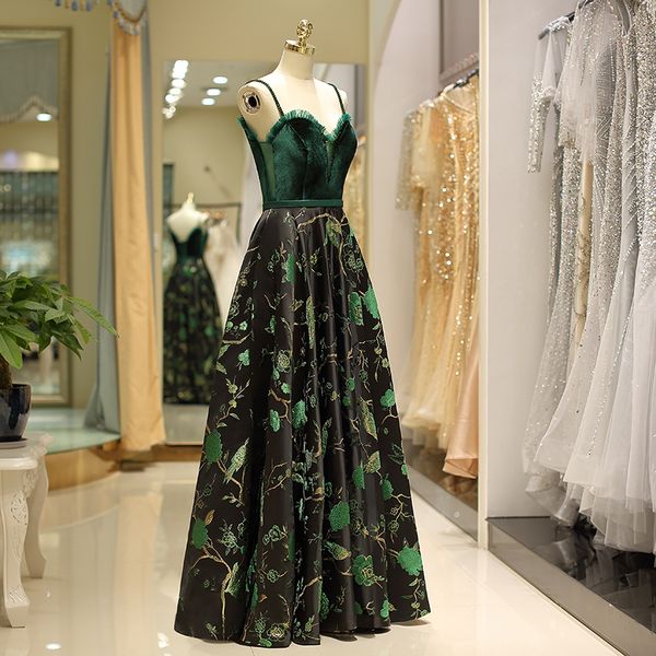 2021 beading spaghetti straps velvet embroidery satin long prom dresses lace up sleeveless a line evening formal party dress, Black
2021 beading spaghetti straps velvet embroidery satin long prom dresses lace up sleeveless a line evening formal party dress, Black