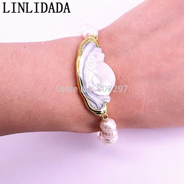 5pcs elegant gold color natural white shell connector with pearl beads stretch bracelet fashion woman jewelry, Golden;silver
5pcs elegant gold color natural white shell connector with pearl beads stretch bracelet fashion woman jewelry, Golden;silver