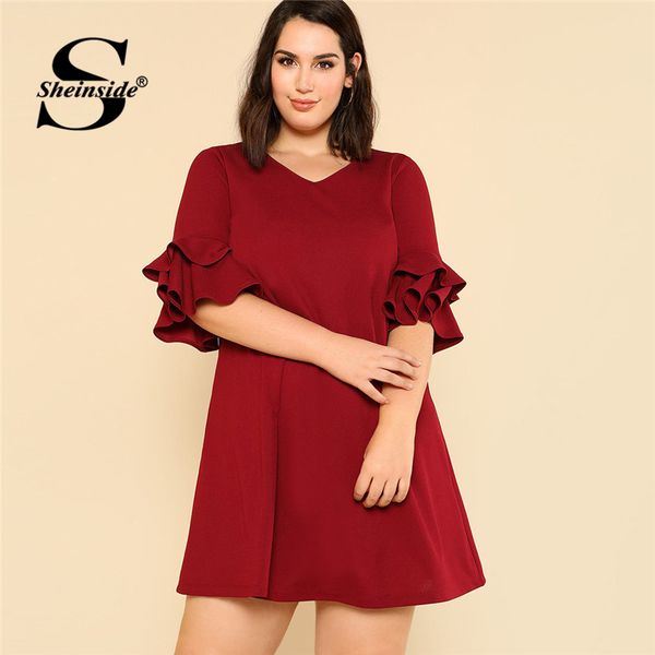 sheinside burgundy ruffle sleeve elegant shift dress plus size women v neck solid swing dress women clothes 2018 mini dresses, White;black
sheinside burgundy ruffle sleeve elegant shift dress plus size women v neck solid swing dress women clothes 2018 mini dresses, White;black