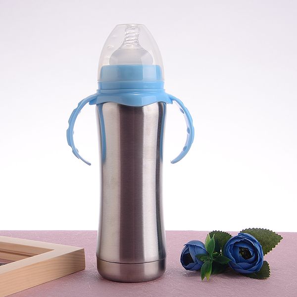 

stainless steel baby feeding bottle with handle 8oz insulated nursing bottle milk bottle for kids mugs a05