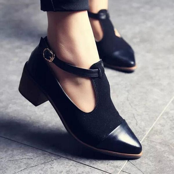 2016 vintage oxford shoes women pointed toe cut out med heel patchwork buckle ladies shoes flats wfs112, Black
2016 vintage oxford shoes women pointed toe cut out med heel patchwork buckle ladies shoes flats wfs112, Black