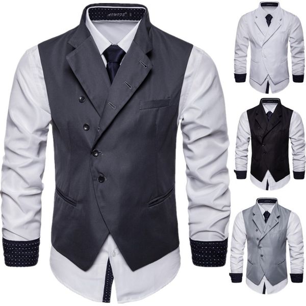 autumn new england men's business casual suit vest asymmetric slung suit collar vest, Black;white
autumn new england men's business casual suit vest asymmetric slung suit collar vest, Black;white