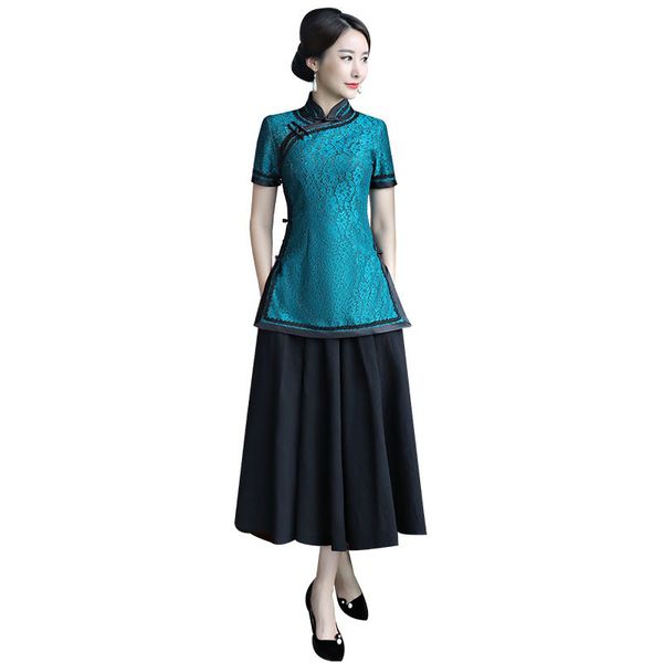 vintage chinese blouse skirt sets women lace short sleeve shirt mandarin collar 2pc clothing summer qipao dress size s-xxxl 9969, White
vintage chinese blouse skirt sets women lace short sleeve shirt mandarin collar 2pc clothing summer qipao dress size s-xxxl 9969, White