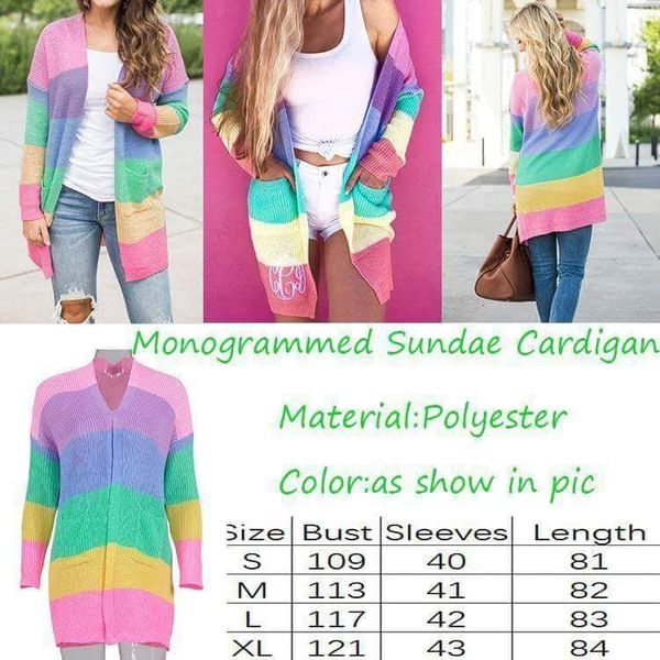women sundae cardigan stripe rainbow serape long cardigan long sleeve big pockets monogrammed knit shirts sweatshirt, White
women sundae cardigan stripe rainbow serape long cardigan long sleeve big pockets monogrammed knit shirts sweatshirt, White