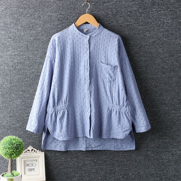2018 autumn hollow out embroidery shirt stand collar long shirt single breasted blouse mori girl, White
2018 autumn hollow out embroidery shirt stand collar long shirt single breasted blouse mori girl, White