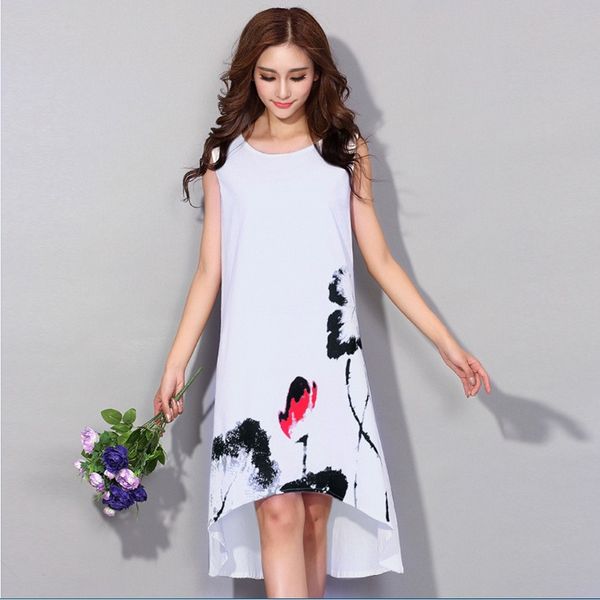 cotton linen maxi dresses summer sleeveless women's wear korean floral print loose big size dress -6xl high quality, Black;gray 
cotton linen maxi dresses summer sleeveless women's wear korean floral print loose big size dress -6xl high quality, Black;gray