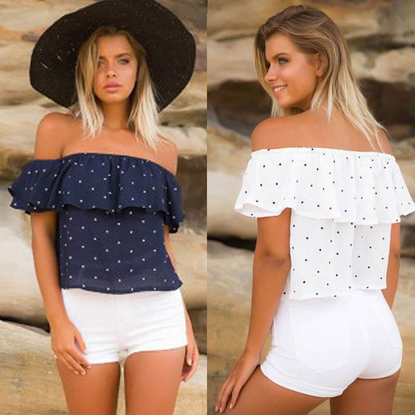 new t-shirts womens ladies off shoulder summer loose ruffles polka dots short sleeve t-shirt casual women t-shirts, White
new t-shirts womens ladies off shoulder summer loose ruffles polka dots short sleeve t-shirt casual women t-shirts, White