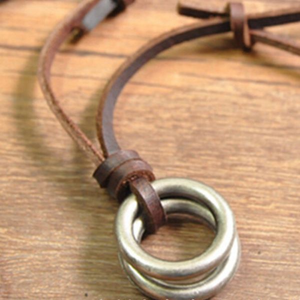 retro circle charm pendant brown genuine leather necklace cord men's women's, Silver
retro circle charm pendant brown genuine leather necklace cord men's women's, Silver