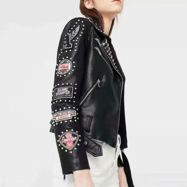 2018 european style rivet designer women biker leather jackets and coat woman automotive leather jackets outerwear a080, Black
2018 european style rivet designer women biker leather jackets and coat woman automotive leather jackets outerwear a080, Black