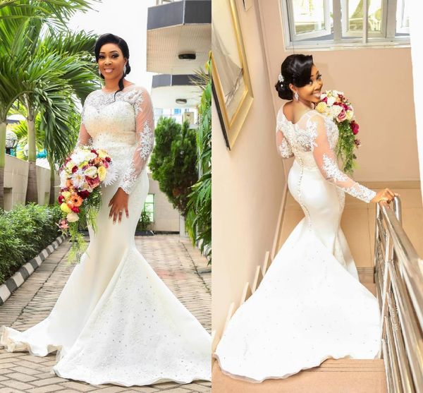 african nigerian lace mermaid wedding dresses sequined beads long sleeves sweep train bridal gowns wedding dress vestidos de noiva, White
african nigerian lace mermaid wedding dresses sequined beads long sleeves sweep train bridal gowns wedding dress vestidos de noiva, White