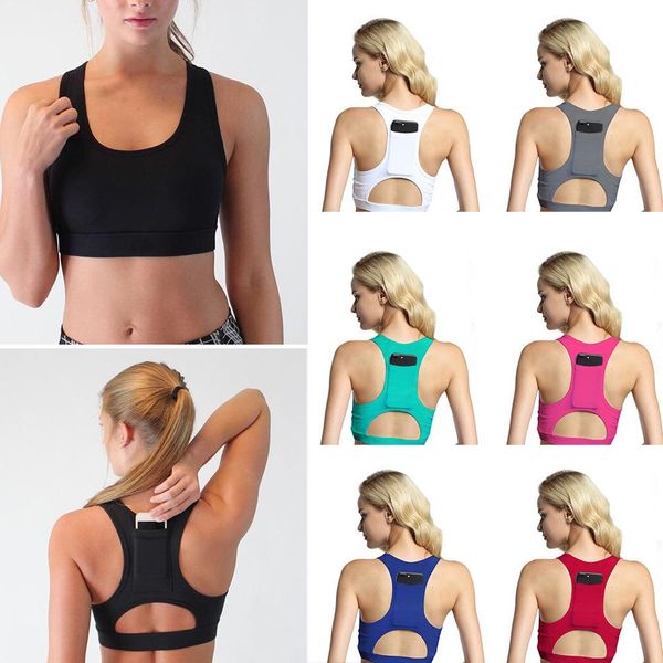 women yoga bra back phone pocket padded hollow out women sports bra fitness running workout running sport top, White;black
women yoga bra back phone pocket padded hollow out women sports bra fitness running workout running sport top, White;black