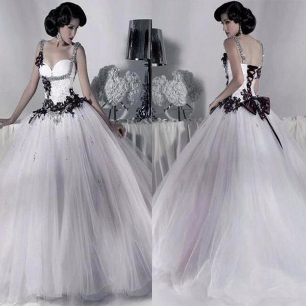 vintage ball gown wedding dress crystals spaghetti straps bow handmade flower tulle floor length bridal gowns custom size, White
vintage ball gown wedding dress crystals spaghetti straps bow handmade flower tulle floor length bridal gowns custom size, White