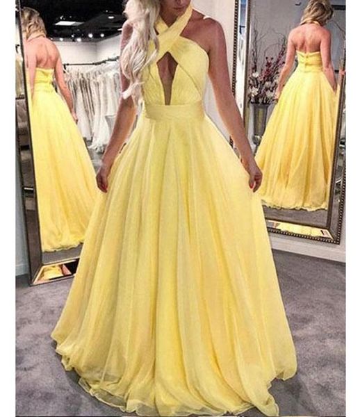 halter a-line yellow chiffon prom dresses keyhole front girls graduation dresses long open back party dresses vestido formatura, Black
halter a-line yellow chiffon prom dresses keyhole front girls graduation dresses long open back party dresses vestido formatura, Black
