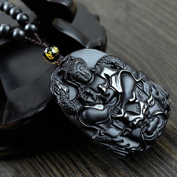 

natural black obsidian pendant necklace jewelry hand-carved guanyin ,fine gemstone jewelry for woman&man gifts drop shipping, Silver