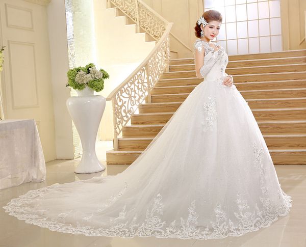 real p customized new koreal style wedding dresses 2018 luxury big train lace appliques bride vestido de noiva bridal gowns, White
real p customized new koreal style wedding dresses 2018 luxury big train lace appliques bride vestido de noiva bridal gowns, White