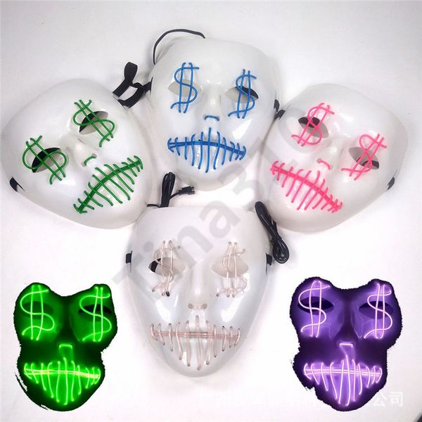 

led halloween ghost masks masquerade full face masks the purge movie wire glowing mask costumes party mask gift 9 colors 100pcs t1i990