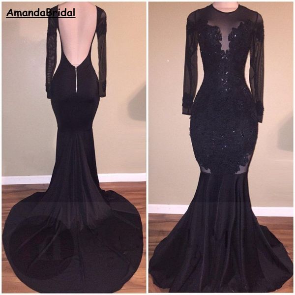 amandabridal eelegant black illusion prom dresses backless mermaid long sleeves long evening party gowns with appliques, Red
amandabridal eelegant black illusion prom dresses backless mermaid long sleeves long evening party gowns with appliques, Red