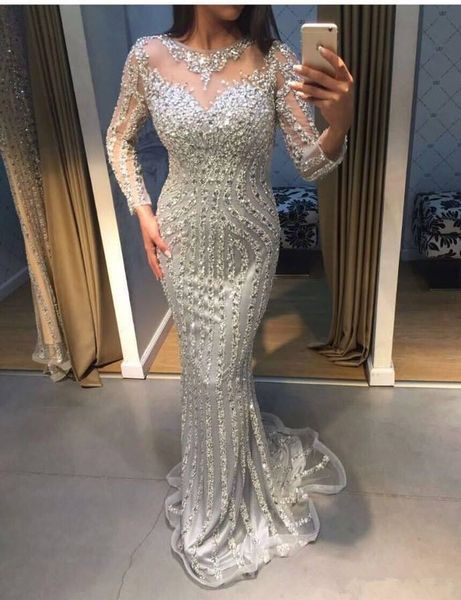 real image sparkly sliver beading crystal evening dresses wear illusion jewel neck long sleeves zipper back long mermaid prom party gowns, Black;red
real image sparkly sliver beading crystal evening dresses wear illusion jewel neck long sleeves zipper back long mermaid prom party gowns, Black;red