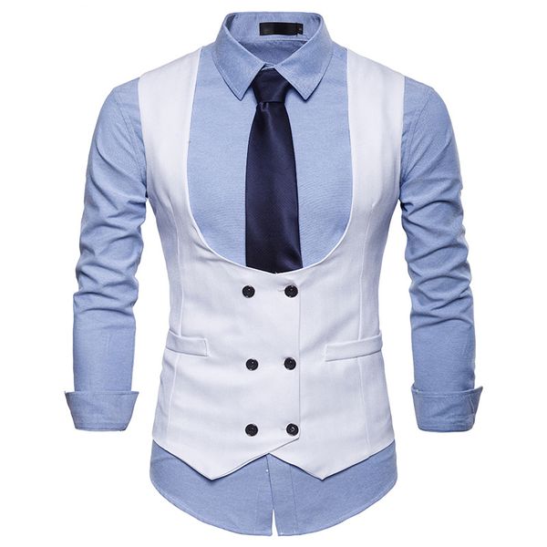 new double breasted suit vest men u collar gilet homme 2018 brand slim fit sleeveless waistcoat mens casual white dress vests, Black;white
new double breasted suit vest men u collar gilet homme 2018 brand slim fit sleeveless waistcoat mens casual white dress vests, Black;white