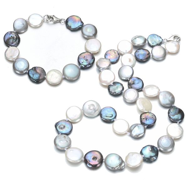 snh 13mm coin shape mixed color pearl jewelry set natural fresh water pearl necklace and bracelet for wedding party gift women, Black
snh 13mm coin shape mixed color pearl jewelry set natural fresh water pearl necklace and bracelet for wedding party gift women, Black