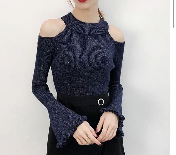 send women's set head bare shoulder suona sleeves long sleeves high collar sweaters, White;black
send women's set head bare shoulder suona sleeves long sleeves high collar sweaters, White;black