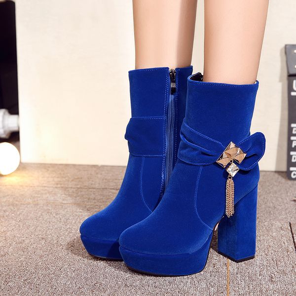 luxury elegant blue red bowtie and rhinestone velvet women ankle boots 11cm block high heel ladies platform booties, Black
luxury elegant blue red bowtie and rhinestone velvet women ankle boots 11cm block high heel ladies platform booties, Black