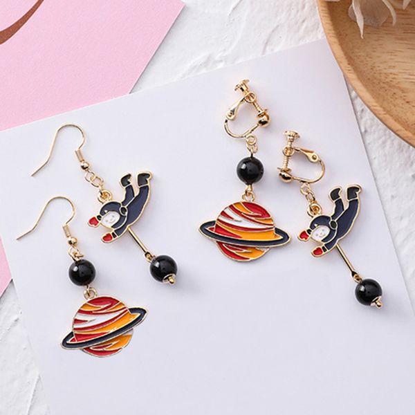 korean cute gold color cartoon space universe astronaut drop earrings for women student's asymmetric planet dangle earrings, Silver
korean cute gold color cartoon space universe astronaut drop earrings for women student's asymmetric planet dangle earrings, Silver
