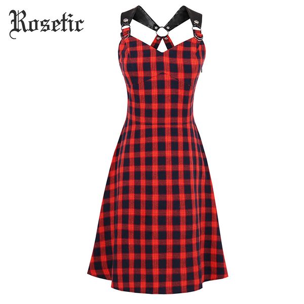 rosetic dark red plaid dress women casual vintage plaid spaghetti strap slim retro punk goth dresses, White;black
rosetic dark red plaid dress women casual vintage plaid spaghetti strap slim retro punk goth dresses, White;black
