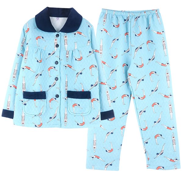 pajamas women's 2018 new autumn and winter warm women's quilted three-layer plus size 4xl home service warm cotton pajamas, Blue;gray
pajamas women's 2018 new autumn and winter warm women's quilted three-layer plus size 4xl home service warm cotton pajamas, Blue;gray