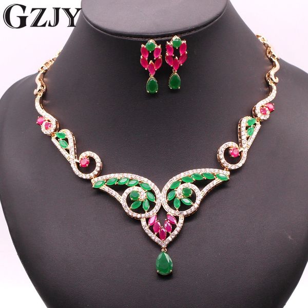 gzjy pendientes gold color green&red zircon nacklace earrings set for women wedding jewelry boucle d'oreille, Silver
gzjy pendientes gold color green&red zircon nacklace earrings set for women wedding jewelry boucle d'oreille, Silver