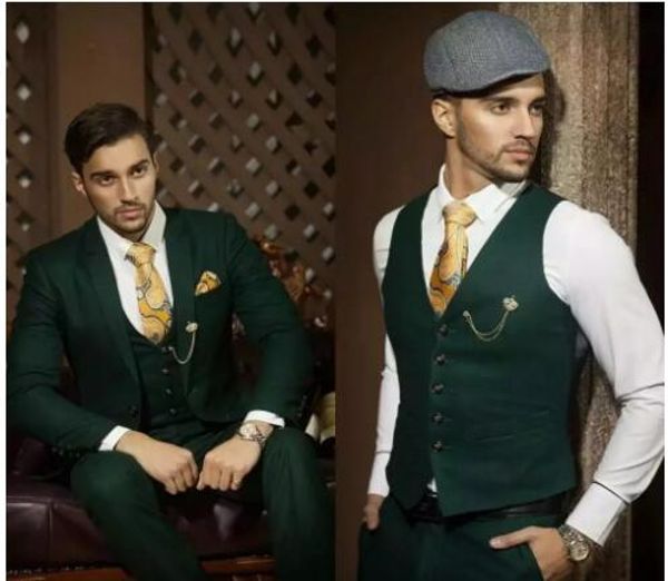 

dark hunter green men suits blazer groom tuxedos notch lapel slim fit prom suit business suit terno masculino(jacket+pants+vest), Black;gray