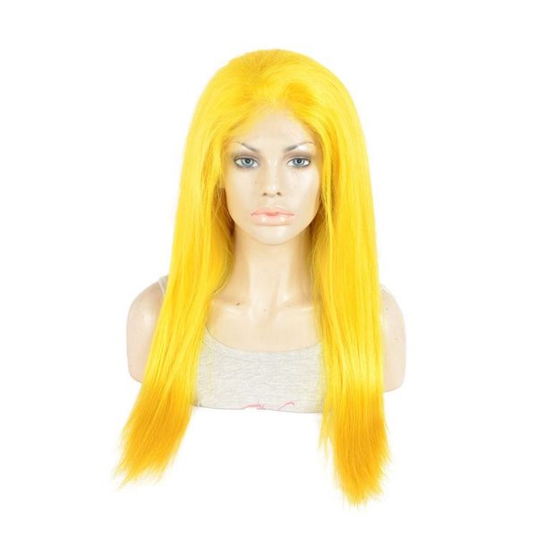 yellow colored human hair full lace wig and lace front wig silky straight yellow hair color, Black;brown 
yellow colored human hair full lace wig and lace front wig silky straight yellow hair color, Black;brown