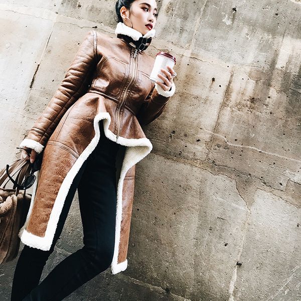 2018 winter women pu leather coats fur collar brown jackets warm women streetwear tunic irregular coat outfits, Black
2018 winter women pu leather coats fur collar brown jackets warm women streetwear tunic irregular coat outfits, Black