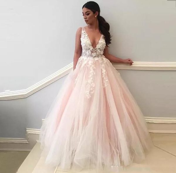 deep v neck prom dresses a line appliques tulle formal dresses evening wear zipper back beach spring party gowns, Black
deep v neck prom dresses a line appliques tulle formal dresses evening wear zipper back beach spring party gowns, Black
