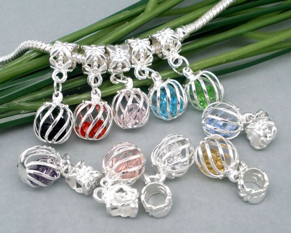 10 mixed crystal cage dangling pendants fit charm bracelet, Black 
10 mixed crystal cage dangling pendants fit charm bracelet, Black