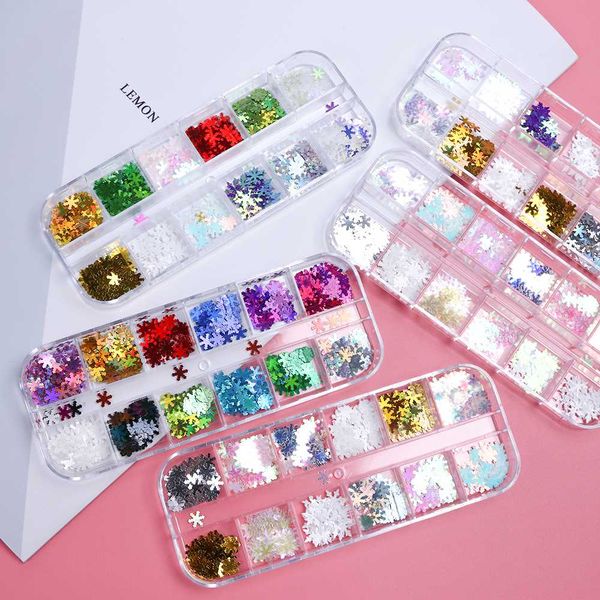 

1 case snowflake nail art decoration holographic nail sequins chameleon glitter paillette laser slice tips manicure jixhh01-06, Silver;gold