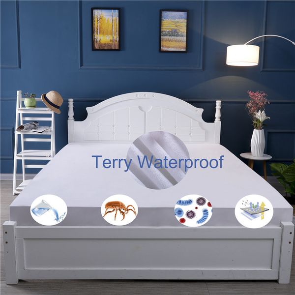 

Multi Size Terry Waterproof Mattress Protector Hypoallergenic Fitted Mattress Cover Super Soft Quiet Cover Machine Washable