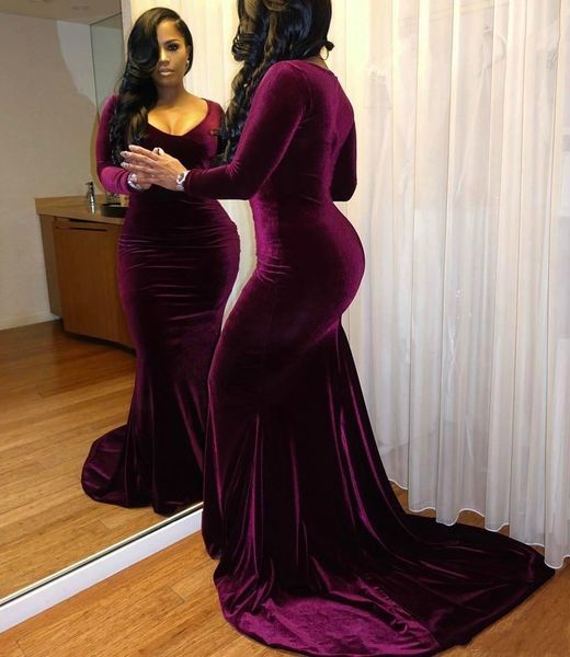 fashionable wine mermaid evening dresses v neck velvet long train prom gown simple south africa party evening wear arabic dubai with sleeve, Black;red
fashionable wine mermaid evening dresses v neck velvet long train prom gown simple south africa party evening wear arabic dubai with sleeve, Black;red