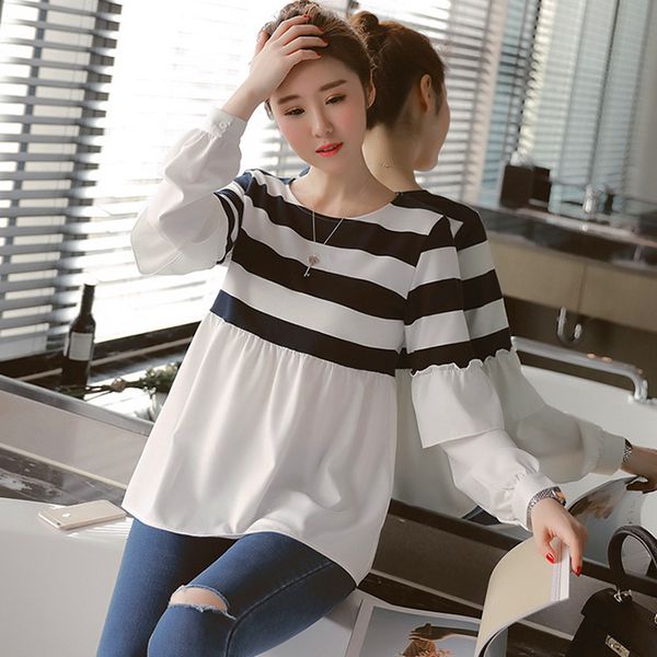 maternity women,pregnantwomen round collar,striped stitching pregnant women baby shirt,ing, White
maternity women,pregnantwomen round collar,striped stitching pregnant women baby shirt,ing, White