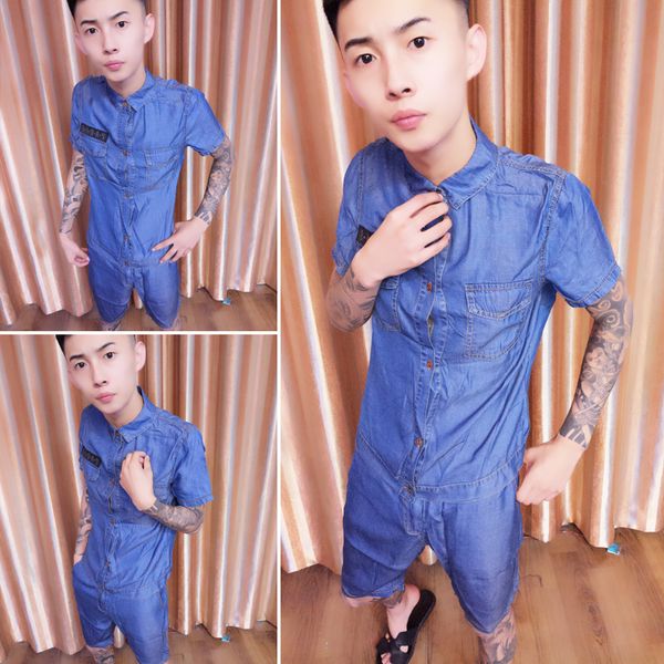 4xl 2018 new men's clothing hair stylist summer fashion short sleeved conjoined suit jumpsuit plus size stage singer costumes, Blue
4xl 2018 new men's clothing hair stylist summer fashion short sleeved conjoined suit jumpsuit plus size stage singer costumes, Blue