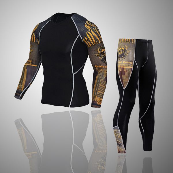 

running sets compression sports suit 4xl tights for t-shirts men's fitness set thermal underwear men's running suit rash guard, Black;blue