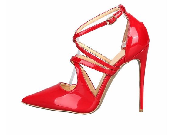 fashion new woman women lady 2019 patent leather cross tied woman pumps thin high heels fashion pointed toe bride dress party, Black 
fashion new woman women lady 2019 patent leather cross tied woman pumps thin high heels fashion pointed toe bride dress party, Black