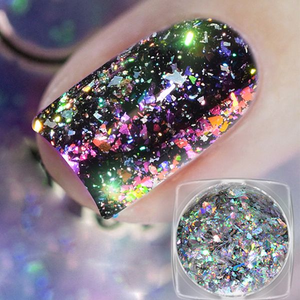 

0.2g starry sky holographic glitter powder nail flakes shining holo laser nail sequins manicure art decoration, Silver;gold