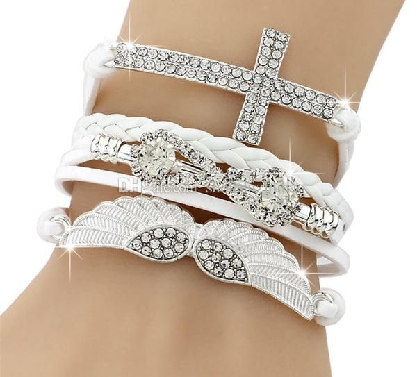 new diy vogue jewelry leather cross angel's wing rhinestone charm bracelet, Golden;silver
new diy vogue jewelry leather cross angel's wing rhinestone charm bracelet, Golden;silver