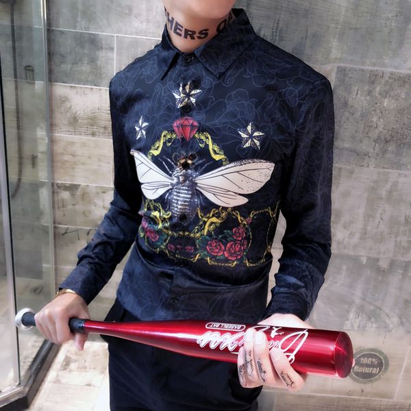 gold key chain insect print shirt men korean slim fit 3xl dj club party printed shirts men camiseta masculina chemise homme, White;black
gold key chain insect print shirt men korean slim fit 3xl dj club party printed shirts men camiseta masculina chemise homme, White;black