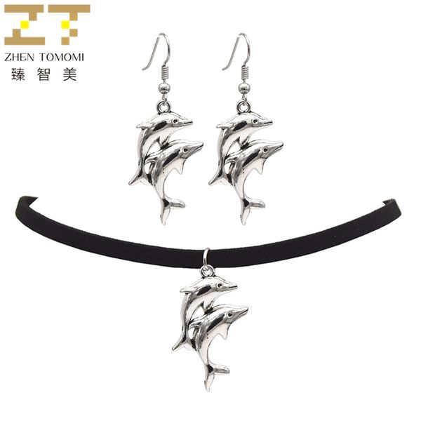 zhen tomomi 2018 fashion trendy vintage retro animal dolphin choker necklace/drop earrings jewelry sets for women wholesale, Silver
zhen tomomi 2018 fashion trendy vintage retro animal dolphin choker necklace/drop earrings jewelry sets for women wholesale, Silver