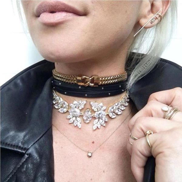 whole salefamshin black pu leather gothic choker necklace full rhinestone flower pattern choker necklace multi layer chain, Golden;silver
whole salefamshin black pu leather gothic choker necklace full rhinestone flower pattern choker necklace multi layer chain, Golden;silver