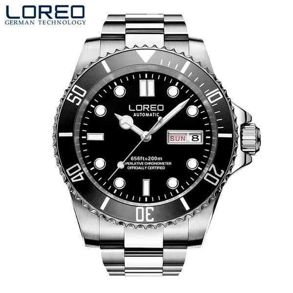 

new loreo diving series classic seagull movement men automatic watches stainless steel 200m waterproof mechanical watch, Slivery;brown