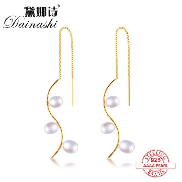 dainashi gold color s shape 925 silver perfect real pearl drop long earrings with unique style fine jewelry, Golden;silver
dainashi gold color s shape 925 silver perfect real pearl drop long earrings with unique style fine jewelry, Golden;silver