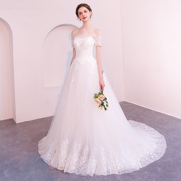 off shoulder a line wedding dresses with lace appliques 2019 short sleeves tulle bridal marriage gowns lace up back, White
off shoulder a line wedding dresses with lace appliques 2019 short sleeves tulle bridal marriage gowns lace up back, White